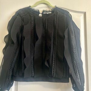 Daniel Rainn Black Ruffle Pleated Lace-Trim Blouse